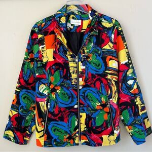 Y2K Erin London Bon Voyage III Art Abstract Full Zip Toggle Neck Jacket Coat 1X